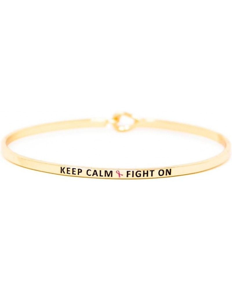 Pink Ribbon Breast Cancer Awareness Inspirational Message Thin Bracelet (6 Diff Phrases) KEEP CALM FIGHT ON - GOLD $8.95 Brac...