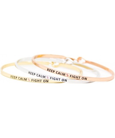 Pink Ribbon Breast Cancer Awareness Inspirational Message Thin Bracelet (6 Diff Phrases) KEEP CALM FIGHT ON - GOLD $8.95 Brac...