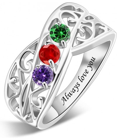 Sterling Silver Personalized Mothers Ring with 1-6 Simulated Birthstones Custom Family Rings Mothers Day Birthday Anniversary...