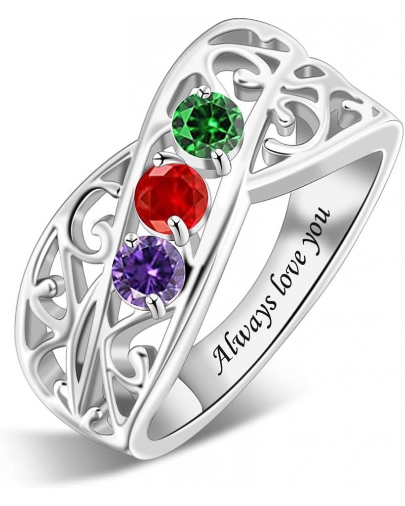 Sterling Silver Personalized Mothers Ring with 1-6 Simulated Birthstones Custom Family Rings Mothers Day Birthday Anniversary...