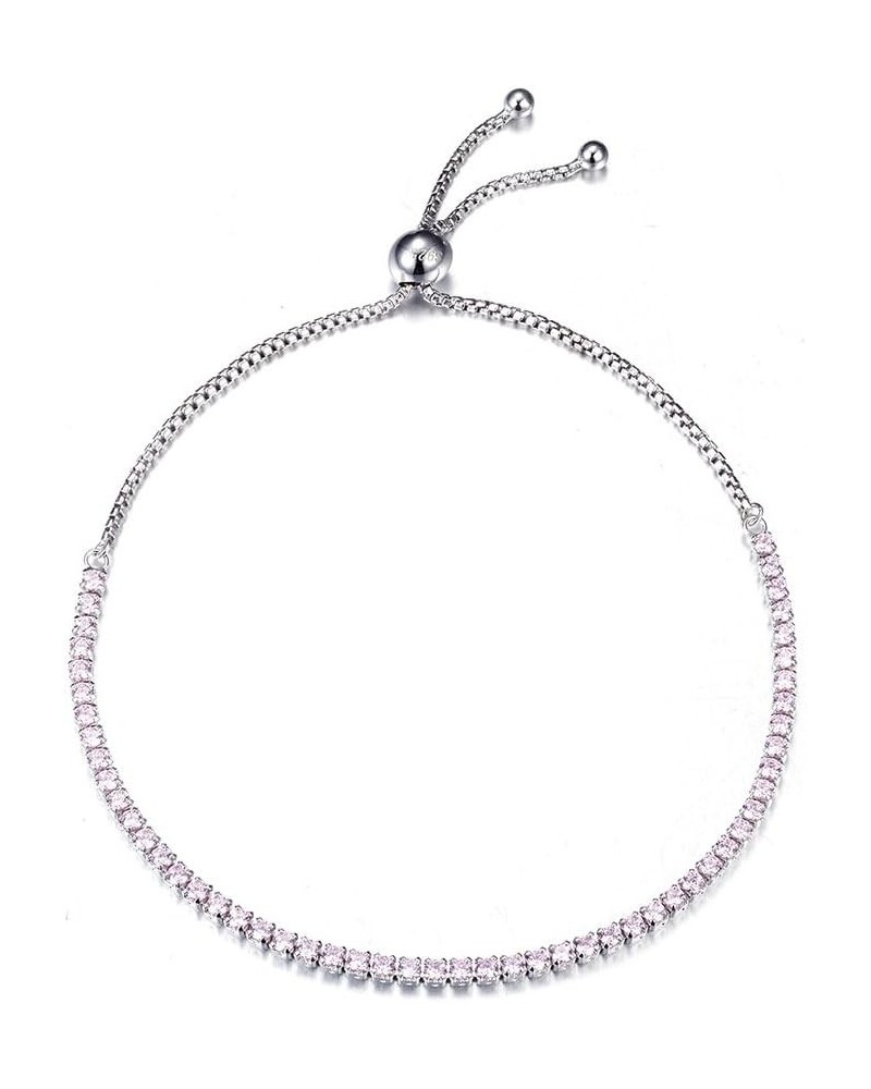 Sterling Silver Tennis Bracelets Cubic Zirconia Bracelet For Women Adjustable Anchor Chain 10" Max. Pink $11.28 Bracelets