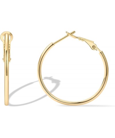 14K Gold Plated Sterling Silver Post Hoops | Large Hoops Earring | Lightwight Gold Hoop Earrings for Women Yellow Gold 30 Mil...