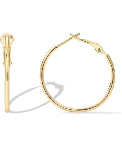 14K Gold Plated Sterling Silver Post Hoops | Large Hoops Earring | Lightwight Gold Hoop Earrings for Women Yellow Gold 30 Mil...