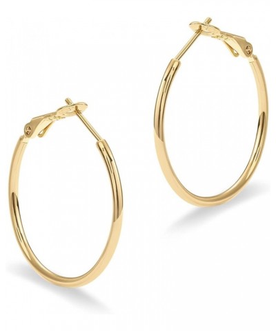 14K Gold Plated Sterling Silver Post Hoops | Large Hoops Earring | Lightwight Gold Hoop Earrings for Women Yellow Gold 30 Mil...