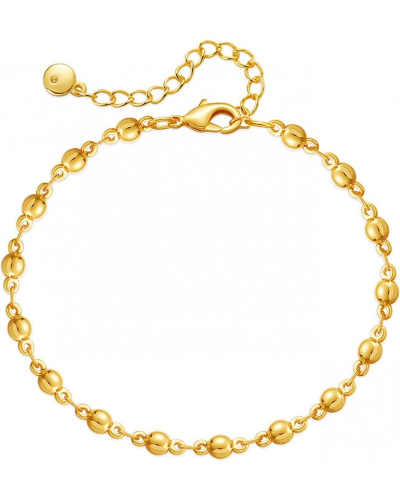 18k Gold Beads Bracelet for women Round Beads Rope Chain Dainty Bracelet jewelry gift for girl and women $8.66 Bracelets