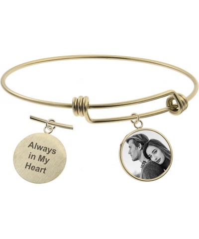 Personalized Photo Text Engrave Custom Message Picture Dangle Charm Adjustable Wire Bangle Bracelet Family Friend Inspiration...