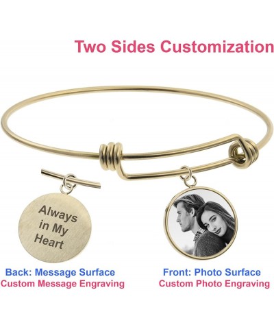 Personalized Photo Text Engrave Custom Message Picture Dangle Charm Adjustable Wire Bangle Bracelet Family Friend Inspiration...