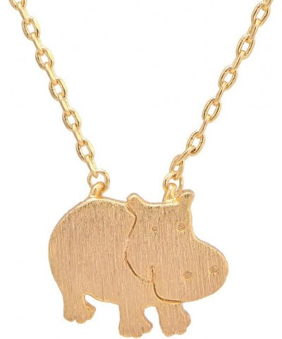 Handcrafted Brushed Metal Hippo Necklace Gold $8.09 Necklaces