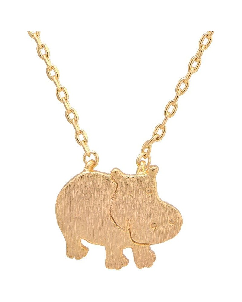 Handcrafted Brushed Metal Hippo Necklace Gold $8.09 Necklaces