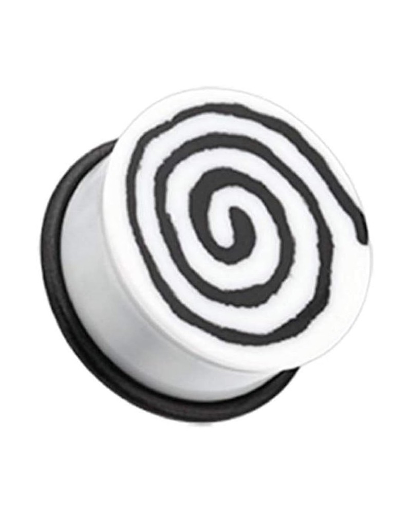 Hypnotic Swirls Acrylic Single Flared Ear Gauge Plug 1" (25mm), White $9.71 Body Jewelry