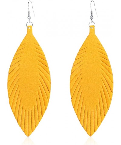 Large Long Genuine Soft Leather Handmade Fringe Feather Tassel Leaf Lightweight Tear Drop Dangle Earrings for Women Girls Fas...