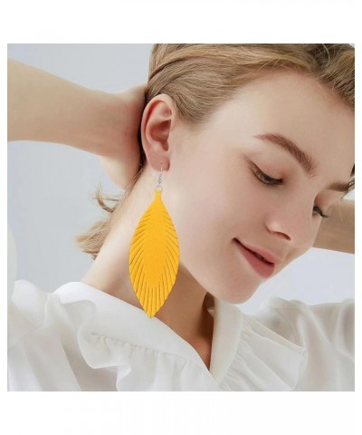 Large Long Genuine Soft Leather Handmade Fringe Feather Tassel Leaf Lightweight Tear Drop Dangle Earrings for Women Girls Fas...