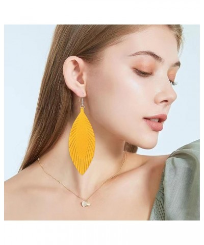 Large Long Genuine Soft Leather Handmade Fringe Feather Tassel Leaf Lightweight Tear Drop Dangle Earrings for Women Girls Fas...