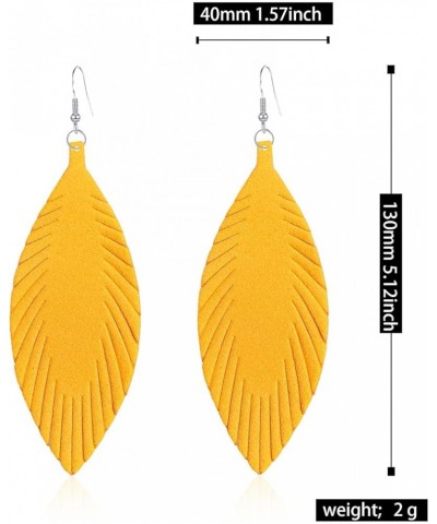 Large Long Genuine Soft Leather Handmade Fringe Feather Tassel Leaf Lightweight Tear Drop Dangle Earrings for Women Girls Fas...