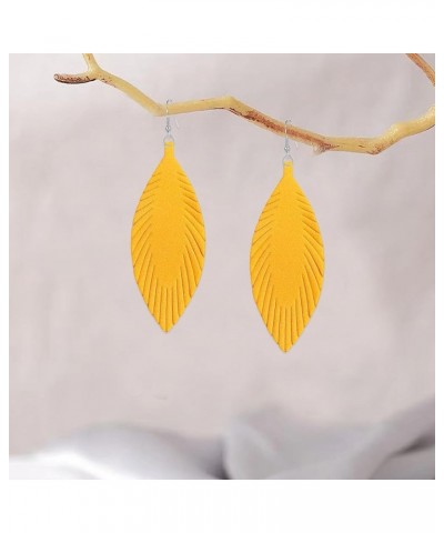 Large Long Genuine Soft Leather Handmade Fringe Feather Tassel Leaf Lightweight Tear Drop Dangle Earrings for Women Girls Fas...