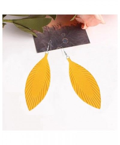 Large Long Genuine Soft Leather Handmade Fringe Feather Tassel Leaf Lightweight Tear Drop Dangle Earrings for Women Girls Fas...