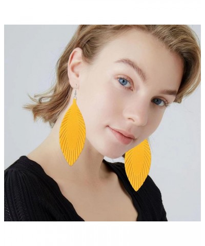 Large Long Genuine Soft Leather Handmade Fringe Feather Tassel Leaf Lightweight Tear Drop Dangle Earrings for Women Girls Fas...