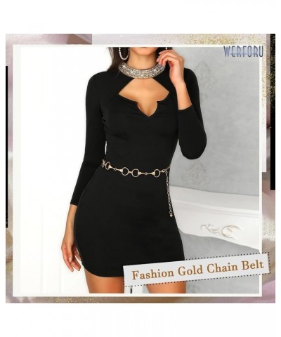 Women Metal Link Body Chain Belt Ladies Waist Chain Belts for Jeans Dress F-Gold $10.49 Accessories