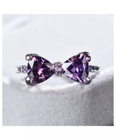 Fashion Heart Bow Tie Cubic Zirconia Promise Ring Crystal Bowknot Silver Plating Wedding Engagement Anniversary Ring for for ...