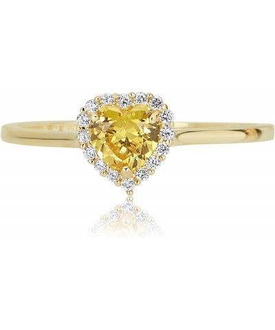 10K Yellow Gold 5mm Birthstone Simulated Diamond CZ Heart Halo Fashion Ring - All 12 Months November Birthstone-Genuine Citri...