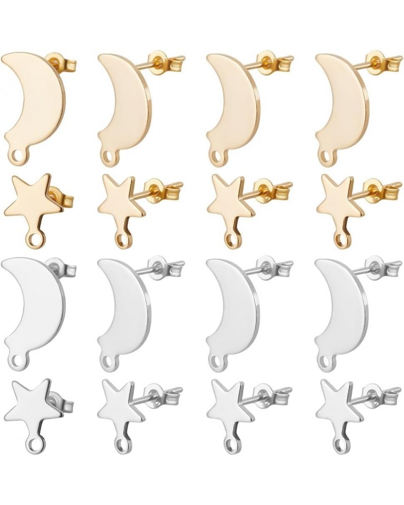 1 Box 40Pcs Moon Star Stud Stainless Steel Celestial Crescent Cartilage Earrings for Woman $11.05 Earrings