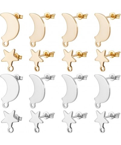 1 Box 40Pcs Moon Star Stud Stainless Steel Celestial Crescent Cartilage Earrings for Woman $11.05 Earrings