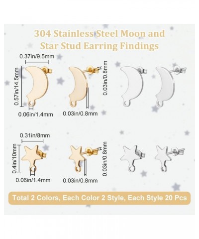 1 Box 40Pcs Moon Star Stud Stainless Steel Celestial Crescent Cartilage Earrings for Woman $11.05 Earrings