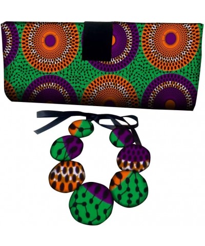 2 Pieces African Jewelry Set for Women Handmade Necklace Handbag Ankara Necklaces Fabric Bag color_09 $29.00 Jewelry Sets