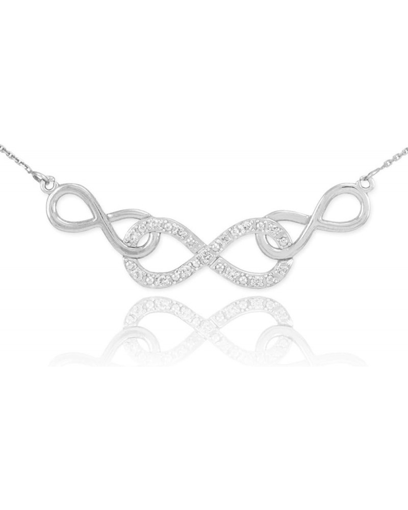 14K White Gold 1/10 Cttw Diamond Triple Interwoven Infinity Symbol Rolo Chain Necklace (J-K Color, I1-I2 Clarity) - Choice of...