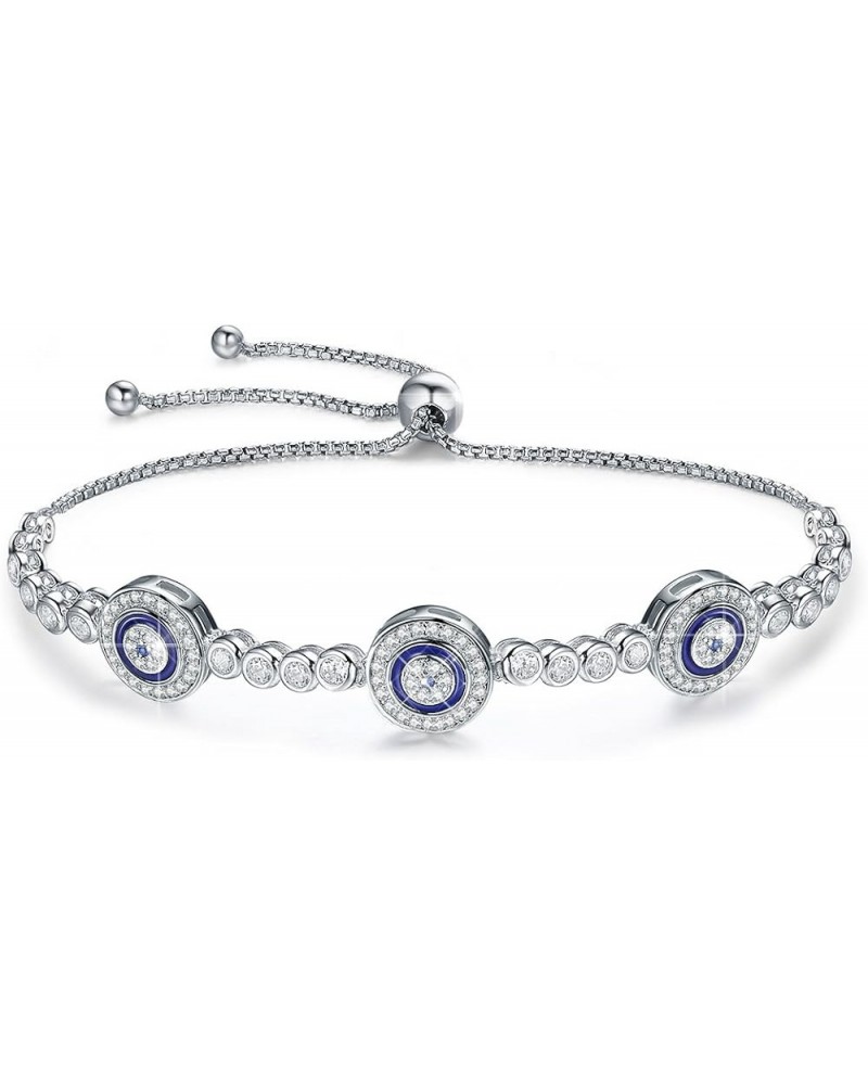 925 Sterling Silver Blue Evil Eye Bracelet with Cubic Zirconia Hamsa Adjustable Chain Bracelets for Women Blue Evil Eye $15.9...