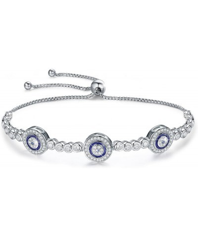 925 Sterling Silver Blue Evil Eye Bracelet with Cubic Zirconia Hamsa Adjustable Chain Bracelets for Women Blue Evil Eye $15.9...