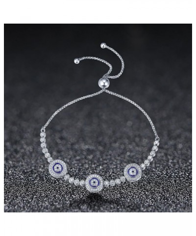 925 Sterling Silver Blue Evil Eye Bracelet with Cubic Zirconia Hamsa Adjustable Chain Bracelets for Women Blue Evil Eye $15.9...