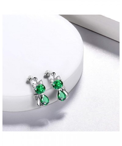 925 Sterling Silver Cat Necklace/Earrings Women Cute Animal Cats Jewelry Sets Crystal Cubic Zirconia Jewellery Green-1 dangle...