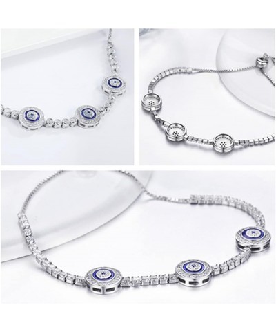 925 Sterling Silver Blue Evil Eye Bracelet with Cubic Zirconia Hamsa Adjustable Chain Bracelets for Women Blue Evil Eye $15.9...