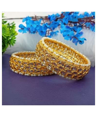 Fashion Jewelry Indian Bollywood Faux Pearl Kundan Rhinestone Floral Bracelet Bangle White, Pearl (2 Pcs) 2-10 $17.28 Bracelets