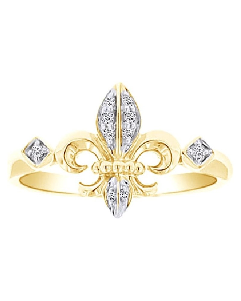 White Natural Diamond Fleur De Lis Ring In Solid Gold (0.07 Ct) 10K-Yellow-Gold $100.65 Rings