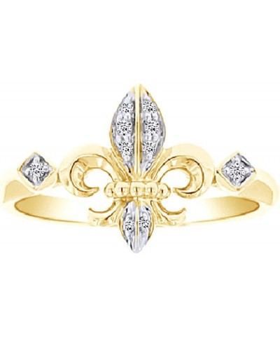 White Natural Diamond Fleur De Lis Ring In Solid Gold (0.07 Ct) 10K-Yellow-Gold $100.65 Rings