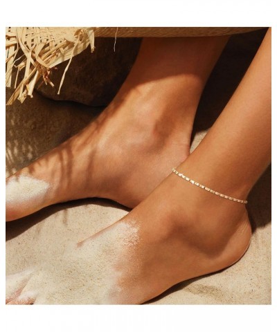 Gold Ankle Bracelets for Women, 14K Gold Plated Anklets Adjustable Cuban Link Anklets Set Tiny Cute Summer Barefoot Jewelry G...