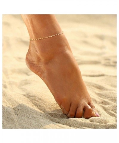 Gold Ankle Bracelets for Women, 14K Gold Plated Anklets Adjustable Cuban Link Anklets Set Tiny Cute Summer Barefoot Jewelry G...