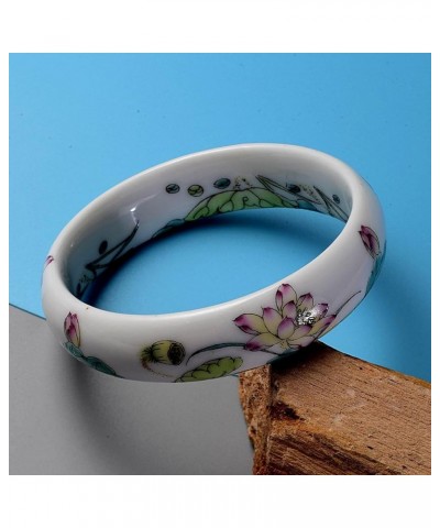 SHOP LC White Ceramic Pattern Bangle Cuff Bracelet for Women Birthday Gifts Flower $17.35 Bracelets