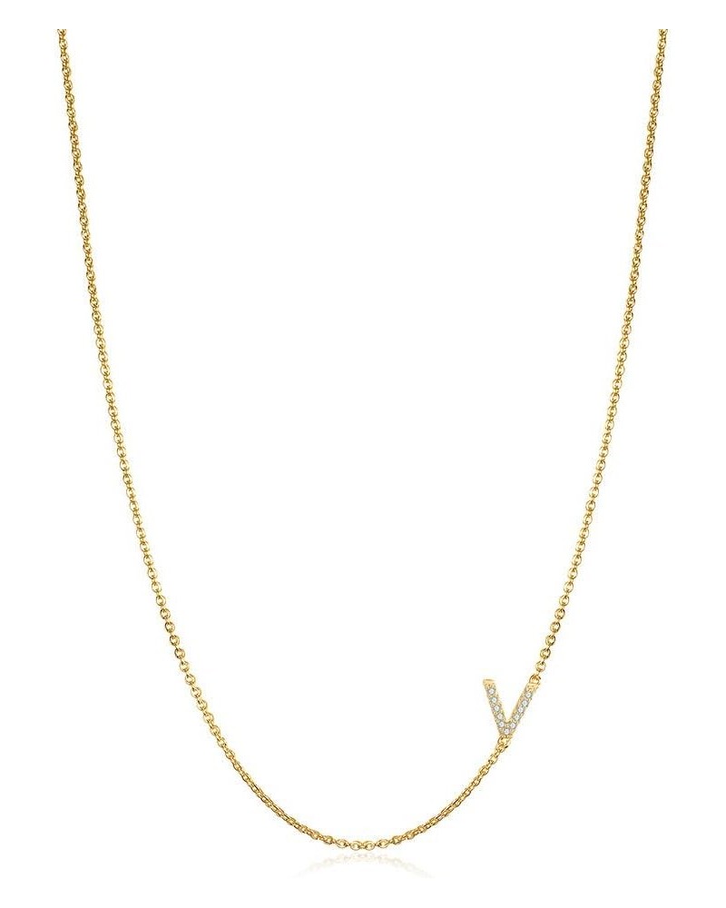 Sideways Initial Necklace for Women, 14k Gold Plated Dainty Cubic Zirconia Sideways Alphabet 26 A-Z Letter Necklace, Personal...