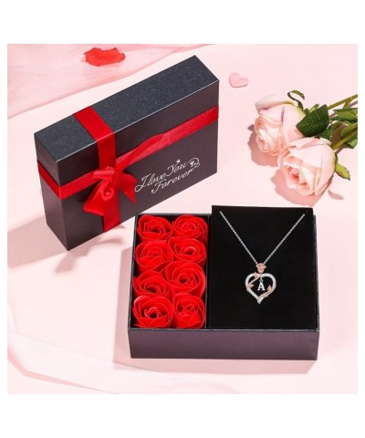 Rose Heart Initial Pendant Necklace Gifts for Women Girls, Letter Brass and Stainless Steel Necklace Rose Gift Box K $17.35 N...