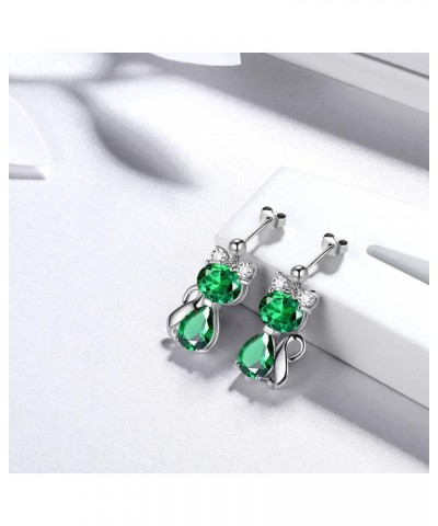 925 Sterling Silver Cat Necklace/Earrings Women Cute Animal Cats Jewelry Sets Crystal Cubic Zirconia Jewellery Green-1 dangle...