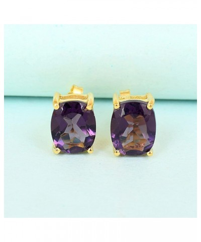 Women's 8X10 MM Cushion Shape Gemstone Birthstone 18k Gold Plated Sterling Silver Stud Earrings - Birthstone Jewelry For Her ...