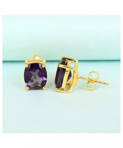 Women's 8X10 MM Cushion Shape Gemstone Birthstone 18k Gold Plated Sterling Silver Stud Earrings - Birthstone Jewelry For Her ...