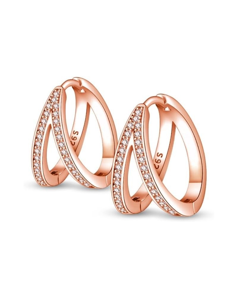 14K Gold Plated 925 Sterling Silver Earrings for Women Cubic Zirconia Huggie Earring Hypoallergenic Hoop Earrings Rose Gold-S...