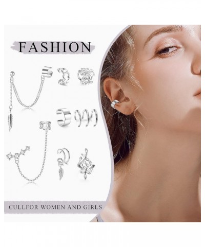 8 Pcs Ear Cuff Earrings for Women Cuff Chain Earrings Helix Cartilage Wrap Earring Non Piercing Earring Silver-tone $7.50 Ear...