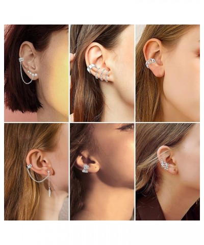 8 Pcs Ear Cuff Earrings for Women Cuff Chain Earrings Helix Cartilage Wrap Earring Non Piercing Earring Silver-tone $7.50 Ear...