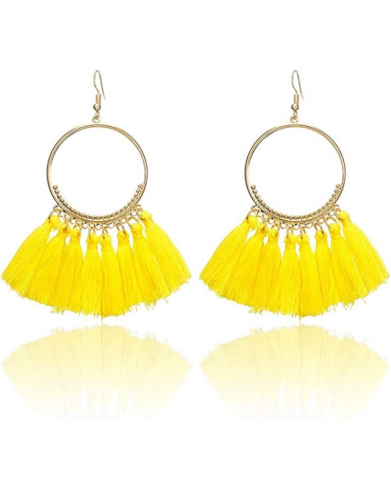 IDB Delicate Fringe Hoop Tassel Earrings with a Large 3 13/16" (3.82" / 98mm) Drop- Small Hoops with Nylon Cord Tassels - Mul...