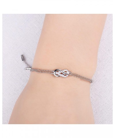 Double Infinity Knot Cubic Zirconia Adjustable Link Bolo Bracelet for Women, Love 14k White Gold Plated 925 Sterling Silver B...